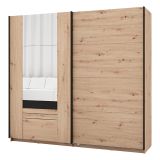 Guardaroba 2 Ante Marrone Rovere Nodi Nero 2 Ripiani Appendiabiti 220x205h cm, Apertura Scorrevole - Lalibe