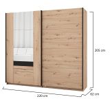 Guardaroba 2 Ante Marrone Rovere Nodi Nero 2 Ripiani Appendiabiti 220x205h cm, Apertura Scorrevole - Lalibe