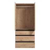 Guardaroba 2 Ante Marrone Rovere Nodi Nero Appendiabiti 3 Cassetti 93x211h cm, un Ripiano - Vimercatii