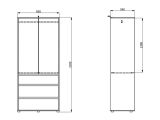 Guardaroba 2 Ante Marrone Rovere Nodi Nero Appendiabiti 3 Cassetti 93x211h cm, un Ripiano - Vimercatii