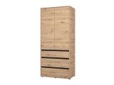 Guardaroba 2 Ante Marrone Rovere Nodi Nero Appendiabiti 3 Cassetti 93x211h cm, un Ripiano - Vimercatii