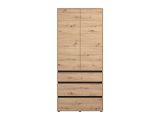 Guardaroba 2 Ante Marrone Rovere Nodi Nero Appendiabiti 3 Cassetti 93x211h cm, un Ripiano - Vimercatii
