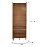 Guardaroba 2 Ante Marrone Rovere Nodi Nero Appendiabiti 3 Ripiani 70.5x194.5h cm, 2 Ante - Seriate