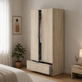 Guardaroba 2 Ante Marrone Rovere un Cassetto un Ripiano 80x170h cm, Appendiabiti - Budoia