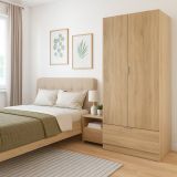 Guardaroba 2 Ante Marrone Rovere un Cassetto un Ripiano 80x170h cm, Appendiabiti - Budoia