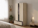 Guardaroba 2 Ante Marrone Rovere un Cassetto un Ripiano 80x170h cm, Appendiabiti - Budoia