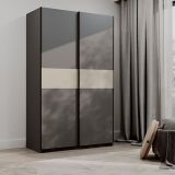 Guardaroba 2 Ante Nero Antracite Beige Cashmere 2 Ripiani Appendiabiti 120x204h cm, 2 Ante - Maba