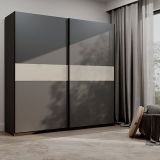 Guardaroba 2 Ante Nero Antracite Beige Cashmere 2 Ripiani Appendiabiti 200x204h cm, 2 Ante - Nalika