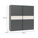Guardaroba 2 Ante Nero Antracite Beige Cashmere 2 Ripiani Appendiabiti 200x204h cm, 2 Ante - Nalika