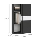 Guardaroba 2 Ante Nero Antracite Bianco 2 Ripiani Appendiabiti 120x204h cm, 2 Ante - Maba