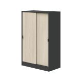 Guardaroba 2 Ante Nero Antracite Marrone Rovere 2 Ripiani 2 Ante 77x119h cm, Apertura Scorrevole - Stelvio