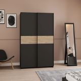 Guardaroba 2 Ante Nero Antracite Marrone Rovere 2 Ripiani Appendiabiti 120x204h cm, 2 Ante - Maba