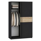 Guardaroba 2 Ante Nero Antracite Marrone Rovere 2 Ripiani Appendiabiti 120x204h cm, 2 Ante - Maba