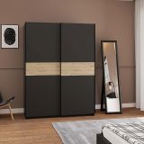 Guardaroba 2 Ante Nero Antracite Marrone Rovere 2 Ripiani Appendiabiti 150x204h cm, 2 Ante - Manita