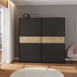 Guardaroba 2 Ante Nero Antracite Marrone Rovere 2 Ripiani Appendiabiti 200x204h cm, 2 Ante - Nalika
