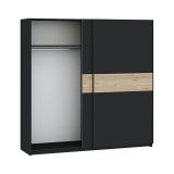 Guardaroba 2 Ante Nero Antracite Marrone Rovere 2 Ripiani Appendiabiti 200x204h cm, 2 Ante - Nalika