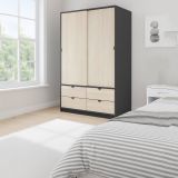 Guardaroba 2 Ante Nero Antracite Marrone Rovere 4 Cassetti 2 Ripiani 140x200h cm, Appendiabiti - Ponna