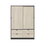Guardaroba 2 Ante Nero Antracite Marrone Rovere 4 Cassetti 2 Ripiani 140x200h cm, Appendiabiti - Ponna