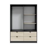 Guardaroba 2 Ante Nero Antracite Marrone Rovere 4 Cassetti 2 Ripiani 140x200h cm, Appendiabiti - Ponna