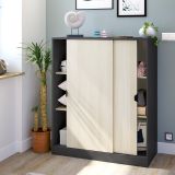 Guardaroba 2 Ante Nero Antracite Marrone Rovere 4 Ripiani 2 Ante 100x119h cm, Apertura Scorrevole - Resana