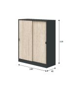 Guardaroba 2 Ante Nero Antracite Marrone Rovere 4 Ripiani 2 Ante 100x119h cm, Apertura Scorrevole - Resana
