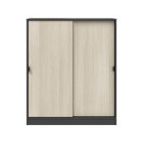 Guardaroba 2 Ante Nero Antracite Marrone Rovere 4 Ripiani 2 Ante 100x119h cm, Apertura Scorrevole - Resana