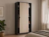 Guardaroba 2 Ante Nero Antracite Marrone Rovere 4 Ripiani Appendiabiti 100x200h cm, 2 Ante - Orgosolo