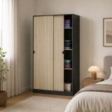 Guardaroba 2 Ante Nero Antracite Marrone Rovere 4 Ripiani Appendiabiti 120x200h cm, 2 Ante - Fiora