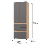 Guardaroba 2 Ante Nero Antracite Marrone Rovere Nodi Appendiabiti un Ripiano 79x208h cm, 2 Ante - Venas