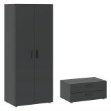 Guardaroba 2 Ante Nero Antracite Nero un Ripiano 2 Cassetti 74x214h cm, Appendiabiti - Buriasco