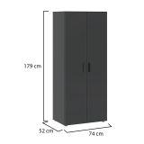 Guardaroba 2 Ante Nero Antracite un Ripiano Appendiabiti 74x179h cm, 2 Ante - Malvito