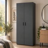 Guardaroba 2 Ante Nero Antracite un Ripiano Appendiabiti 74x179h cm, 2 Ante - Malvito