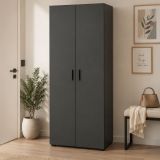 Guardaroba 2 Ante Nero Antracite un Ripiano Appendiabiti 74x179h cm, 2 Ante - Malvito