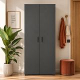 Guardaroba 2 Ante Nero Antracite un Ripiano Appendiabiti 74x179h cm, 2 Ante - Malvito
