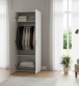 Guardaroba 2 ante Paulette, Mobile camera da letto, Cabina armadio portabiti, Armadio appendiabiti, 77x49 h175 cm, Bianco