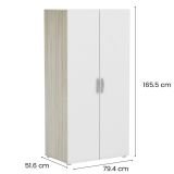 Guardaroba 2 ante Seine, Mobile camera da letto, Cabina armadio portabiti, Armadio appendiabiti, 79x52 h166 cm, Rovere e Bianco opaco
