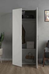 Guardaroba 2 ante Sylvie, Mobile camera da letto, Cabina armadio portabiti, Armadio appendiabiti, 78x50 h175 cm, Bianco