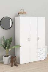 Guardaroba 3 ante Anne, Mobile camera da letto, Cabina armadio portabiti, Armadio appendiabiti, 115x49 h175 cm, Bianco