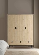 Guardaroba 3 ante Augustine, Mobile camera da letto, Cabina armadio portabiti, Armadio appendiabiti, 60x150 h200 cm, Rovere