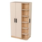Guardaroba 3 Ante Beige Marrone Rovere 10 Ripiani Appendiabiti 90x50 cm, Apertura Battente - Cusago