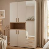 Guardaroba 3 Ante Beige Marrone Rovere Nodi Appendiabiti 2 Cassetti 134.5x56 cm, 6 Ripiani - Pianezze