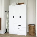 Guardaroba 3 Ante Bianco 3 Ripiani 3 Cassetti 90x47 cm, Appendiabiti - Valdengo