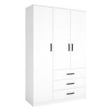Guardaroba 3 Ante Bianco 3 Ripiani 3 Cassetti 90x47 cm, Appendiabiti - Valdengo