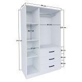 Guardaroba 3 Ante Bianco 3 Ripiani 3 Cassetti 90x47 cm, Appendiabiti - Valdengo