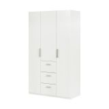 Guardaroba 3 Ante Bianco 4 Ripiani Appendiabiti 117x52 cm, 3 Cassetti - Anama