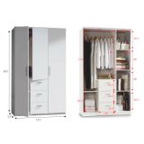 Guardaroba 3 Ante Bianco 4 Ripiani Appendiabiti 117x52 cm, 3 Cassetti - Anama