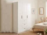 Guardaroba 3 Ante Bianco 4 Ripiani Appendiabiti 117x52 cm, 3 Cassetti - Anama