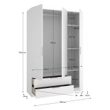 Guardaroba 3 Ante Bianco Appendiabiti 2 Cassetti 51x137 cm, 3 Ripiani - Mayos