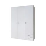 Guardaroba 3 Ante Bianco Appendiabiti 3 Ripiani 120x51 cm, 2 Cassetti - Toce