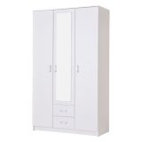 Guardaroba 3 Ante Bianco Bianco 4 Ripiani 2 Cassetti 120x52 cm, Appendiabiti - Crati